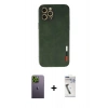 MARSİLYAN™- iPhone 12 Pro Max Kılıf Doruk Asil Koleksiyonu - Şeffaf Uv Polymer Nano Ekran Koruyucu + Yeşil Neon Fosforlu Kamera Lens