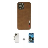MARSİLYAN™- iPhone 12 Pro Max Kılıf Doruk Asil Koleksiyonu - Siyah 34D Izgaralı Cam + Gold Shine Kamera Lens
