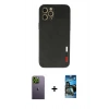 MARSİLYAN™- iPhone 12 Pro Max Kılıf Doruk Asil Koleksiyonu - Siyah 34D Izgaralı Cam + Neon Fosforlu Kamera Lens - YL