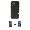 MARSİLYAN™- iPhone 12 Pro Max Kılıf Doruk Asil Koleksiyonu - Siyah 34D Izgaralı Cam + Neon Fosforlu Kamera Lens - SI