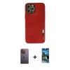 MARSİLYAN™- iPhone 12 Pro Max Kılıf Doruk Asil Koleksiyonu - Siyah 34D Izgaralı Cam + Neon Fosforlu Kamera Lens - SI