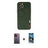 MARSİLYAN™- iPhone 12 Pro Max Kılıf Doruk Asil Koleksiyonu - Siyah 34D Izgaralı Cam + Neon Fosforlu Kamera Lens - TU