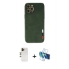 MARSİLYAN™- iPhone 12 Pro Max Kılıf Doruk Asil Koleksiyonu - Siyah 3D Antistatik Cam Ekran Koruyucu + Shine Kamera Lens - GD