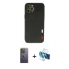 MARSİLYAN™- iPhone 12 Pro Max Kılıf Doruk Asil Koleksiyonu - Siyah 3D Antistatik Cam Ekran Koruyucu + Neon Fosforlu Kamera Lens - YL