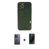 MARSİLYAN™- iPhone 12 Pro Max Kılıf Doruk Asil Koleksiyonu - Siyah 3D Antistatik Hayalet Cam Ekran Koruyucu + Neon Fosforlu Kamera Lens - MI