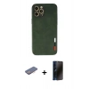 MARSİLYAN™- iPhone 12 Pro Max Kılıf Doruk Asil Koleksiyonu - Siyah 3D Antistatik Hayalet Cam Ekran Koruyucu + Renkli Kamera Lens Koruma Cam - PE