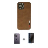 MARSİLYAN™- iPhone 12 Pro Max Kılıf Doruk Asil Koleksiyonu - Siyah 3D Antistatik Hayalet Cam Ekran Koruyucu + Neon Fosforlu Kamera Lens - BZ