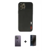 MARSİLYAN™- iPhone 12 Pro Max Kılıf Doruk Asil Koleksiyonu - Siyah 3D Antistatik Hayalet Cam Ekran Koruyucu + Neon Fosforlu Kamera Lens - BZ