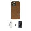 MARSİLYAN™- iPhone 12 Pro Max Kılıf Doruk Asil Koleksiyonu - Siyah 3D Antistatik Hayalet Cam Ekran Koruyucu + Shine Kamera Lens - LT