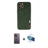 MARSİLYAN™- iPhone 12 Pro Max Kılıf Doruk Asil Koleksiyonu - Siyah 3D Antistatik Seramik Nano Ekran Koruyucu + Neon Fosforlu Kamera Lens - SI