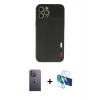 MARSİLYAN™- iPhone 12 Pro Max Kılıf Doruk Asil Koleksiyonu - Siyah 3D Antistatik Seramik Nano Ekran Koruyucu + Neon Fosforlu Kamera Lens - BZ