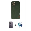 MARSİLYAN™- iPhone 12 Pro Max Kılıf Doruk Asil Koleksiyonu - Siyah 3D Antistatik Seramik Nano Ekran Koruyucu + Neon Fosforlu Kamera Lens - BZ