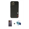 MARSİLYAN™- iPhone 12 Pro Max Kılıf Doruk Asil Koleksiyonu - Siyah 3D Antistatik Seramik Nano Ekran Koruyucu + Neon Fosforlu Kamera Lens - SI