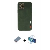 MARSİLYAN™- iPhone 12 Pro Max Kılıf Doruk Asil Koleksiyonu - Siyah 3D Antistatik Seramik Nano Ekran Koruyucu + Metal Kamera Lens Koruma Cam - KI