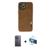 MARSİLYAN™- iPhone 12 Pro Max Kılıf Doruk Asil Koleksiyonu - Siyah 3D Antistatik Seramik Nano Ekran Koruyucu + Neon Fosforlu Kamera Lens - BZ