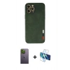 MARSİLYAN™- iPhone 12 Pro Max Kılıf Doruk Asil Koleksiyonu - Siyah 3D Antistatik Seramik Nano Ekran Koruyucu + Neon Fosforlu Kamera Lens - YL
