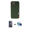 MARSİLYAN™- iPhone 12 Pro Max Kılıf Doruk Asil Koleksiyonu - Siyah 3D Antistatik Seramik Nano Ekran Koruyucu + Neon Fosforlu Kamera Lens - MI