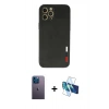 MARSİLYAN™- iPhone 12 Pro Max Kılıf Doruk Asil Koleksiyonu - Siyah 3D Antistatik Seramik Nano Ekran Koruyucu + Neon Fosforlu Kamera Lens - MI