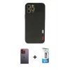 MARSİLYAN™- iPhone 12 Pro Max Kılıf Doruk Asil Koleksiyonu - Siyah 5D Eko Cam Ekran Koruyucu + Neon Fosforlu Kamera Lens - TU