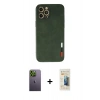 MARSİLYAN™- iPhone 12 Pro Max Kılıf Doruk Asil Koleksiyonu - Siyah 6D Mat Seramik Hayalet Nano Ekran Koruyucu + Yeşil Neon Fosforlu Kamera Lens