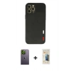 MARSİLYAN™- iPhone 12 Pro Max Kılıf Doruk Asil Koleksiyonu - Siyah 6D Mat Seramik Hayalet Nano Ekran Koruyucu + Yeşil Neon Fosforlu Kamera Lens
