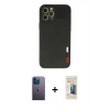 MARSİLYAN™- iPhone 12 Pro Max Kılıf Doruk Asil Koleksiyonu - Siyah 6D Mat Seramik Hayalet Nano Ekran Koruyucu + Mavi Neon Fosforlu Kamera Lens