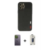MARSİLYAN™- iPhone 12 Pro Max Kılıf Doruk Asil Koleksiyonu - Siyah Bilvis Hayalet Cam Ekran Koruyucu + Neon Fosforlu Kamera Lens - YL