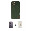 MARSİLYAN™- iPhone 12 Pro Max Kılıf Doruk Asil Koleksiyonu - Siyah Mat Seramik Nano Ekran Koruyucu + Neon Fosforlu Kamera Lens - BZ