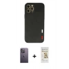 MARSİLYAN™- iPhone 12 Pro Max Kılıf Doruk Asil Koleksiyonu - Siyah Mat Seramik Nano Ekran Koruyucu + Neon Fosforlu Kamera Lens - BZ
