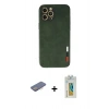 MARSİLYAN™- iPhone 12 Pro Max Kılıf Doruk Asil Koleksiyonu - Siyah Polymer Nano Ekran Koruyucu + Renkli Kamera Lens Koruma Cam - PE