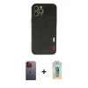 MARSİLYAN™- iPhone 12 Pro Max Kılıf Doruk Asil Koleksiyonu - Siyah Polymer Nano Ekran Koruyucu + Neon Fosforlu Kamera Lens - TU