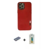 MARSİLYAN™- iPhone 12 Pro Max Kılıf Doruk Asil Koleksiyonu - Siyah Polymer Nano Ekran Koruyucu + Yeşil Renkli Kamera Lens Koruma Cam