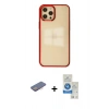 MARSİLYAN™- iPhone 12 Pro Max Kılıf Doruk Doku Prime - Şeffaf Royal Nano Ekran Koruyucu + Renkli Kamera Lens Koruma Cam - PE