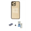 MARSİLYAN™- iPhone 12 Pro Max Kılıf Doruk Doku Prime - Şeffaf Royal Nano Ekran Koruyucu + Renkli Kamera Lens Koruma Cam - MI