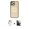 MARSİLYAN™- iPhone 12 Pro Max Kılıf Doruk Doku Prime - Şeffaf Temperli Cam Ekran Koruyucu + Gold Shine Kamera Lens