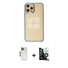 MARSİLYAN™- iPhone 12 Pro Max Kılıf Doruk Doku Prime - Şeffaf Temperli Cam Ekran Koruyucu + Gold Shine Kamera Lens