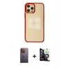 MARSİLYAN™- iPhone 12 Pro Max Kılıf Doruk Doku Prime - Şeffaf Temperli Cam Ekran Koruyucu + Neon Fosforlu Kamera Lens - SI