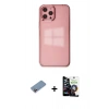 MARSİLYAN™- iPhone 12 Pro Max Kılıf Doruk Doku Prime - Şeffaf Temperli Cam Ekran Koruyucu + Pembe Shine Kamera Lens Koruma Cam