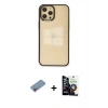 MARSİLYAN™- iPhone 12 Pro Max Kılıf Doruk Doku Prime - Şeffaf Temperli Cam Ekran Koruyucu + Pembe Shine Kamera Lens Koruma Cam