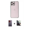 MARSİLYAN™- iPhone 12 Pro Max Kılıf Doruk Doku Prime - Şeffaf Temperli Cam Ekran Koruyucu + Turuncu Neon Fosforlu Kamera Lens
