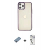 MARSİLYAN™- iPhone 12 Pro Max Kılıf Doruk Doku Prime - Şeffaf Uv Polymer Nano Ekran Koruyucu + Gökkuşağı Shine Kamera Lens Koruma Cam