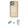 MARSİLYAN™- iPhone 12 Pro Max Kılıf Doruk Doku Prime - Şeffaf Uv Polymer Nano Ekran Koruyucu + Gümüş Shine Kamera Lens Koruma Cam