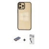 MARSİLYAN™- iPhone 12 Pro Max Kılıf Doruk Doku Prime - Şeffaf Uv Polymer Nano Ekran Koruyucu + Turuncu Renkli Kamera Lens Koruma Cam