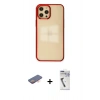 MARSİLYAN™- iPhone 12 Pro Max Kılıf Doruk Doku Prime - Şeffaf Uv Polymer Nano Ekran Koruyucu + Turuncu Renkli Kamera Lens Koruma Cam