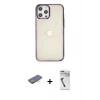 MARSİLYAN™- iPhone 12 Pro Max Kılıf Doruk Doku Prime - Şeffaf Uv Polymer Nano Ekran Koruyucu + Turuncu Renkli Kamera Lens Koruma Cam