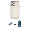 MARSİLYAN™- iPhone 12 Pro Max Kılıf Doruk Doku Prime - Siyah 18D Cam Ekran Koruyucu + Shine Kamera Lens Koruma Cam - PE