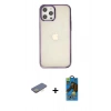 MARSİLYAN™- iPhone 12 Pro Max Kılıf Doruk Doku Prime - Siyah 18D Cam Ekran Koruyucu + Renkli Kamera Lens Koruma Cam - SI