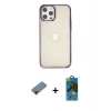 MARSİLYAN™- iPhone 12 Pro Max Kılıf Doruk Doku Prime - Siyah 18D Cam Ekran Koruyucu + Shine Kamera Lens Koruma Cam - SH