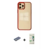 MARSİLYAN™- iPhone 12 Pro Max Kılıf Doruk Doku Prime - Siyah 20D Premium Cam Ekran Koruyucu + Renkli Kamera Lens Koruma Cam - YL
