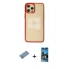 MARSİLYAN™- iPhone 12 Pro Max Kılıf Doruk Doku Prime - Siyah 34D Izgaralı Cam + Shine Kamera Lens Koruma Cam - GS